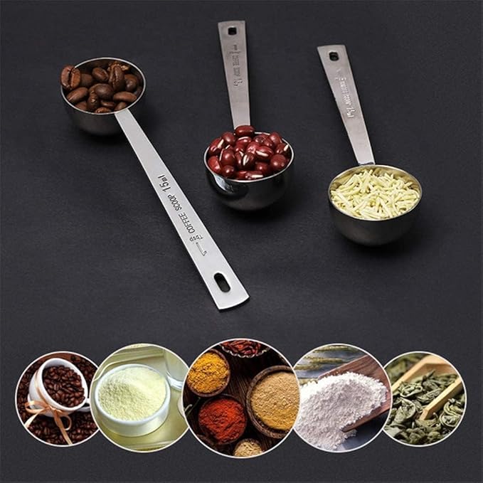 Jasni Stainless Steel 1 Tablespoon Measuring Coffee Scoop Spoon, Set of 3
