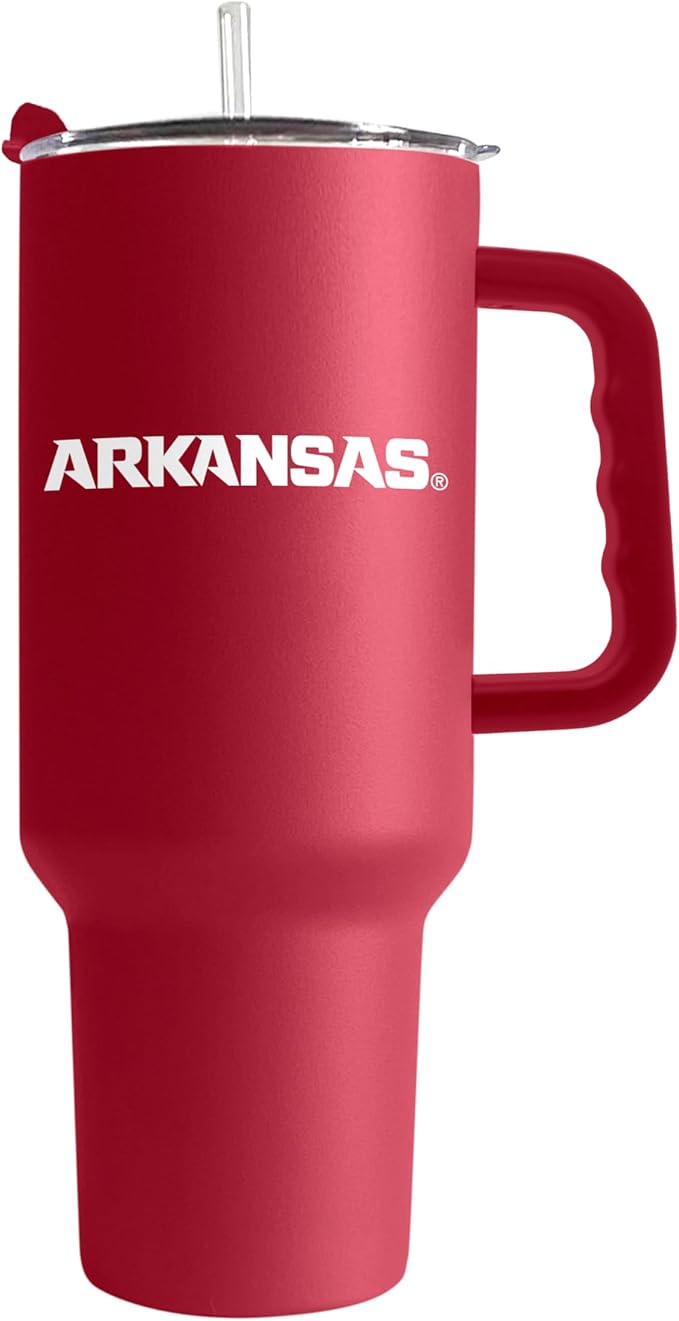 Logo Brands NCAA 40 oz Tumbler with Handle -Stainless Steel Insulated Travel Tumbler with Straw Lid – Powder Coated, Leak-Resistant, Keeps Drinks Hot/Cold – Great for Tailgating, or Everyday Use