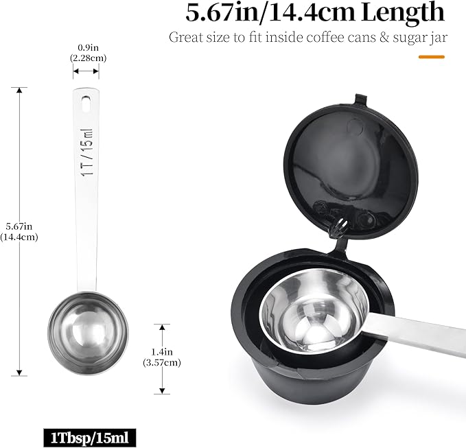 Long Handle Coffee Scoop: 18/8 Stainless Steel 5.64 Inch 1 Tablespoon Metal Measuring Spoon Tbsp Scoop for Coffee Beans, Grounds Coffee, Coffee Powder, Tea, Tall Jars (1Tbsp/15ml)