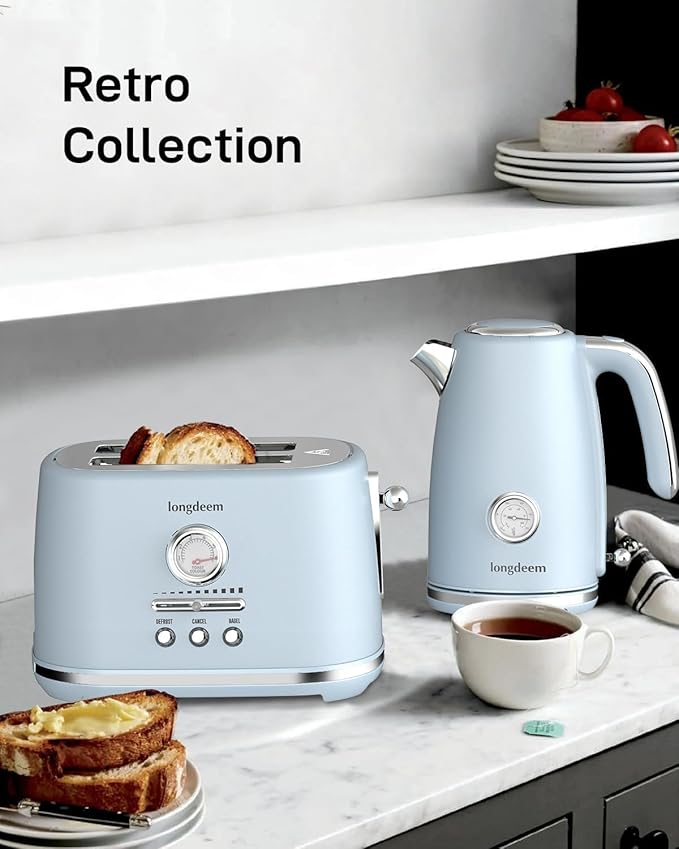 2 Slice Toaster, Wide Slots, Auto Off, Frozen Modes for Toast, Bagels, Waffles & Fruity Breads, Retro Collection, Easy Clean Crumb Tray, Blue