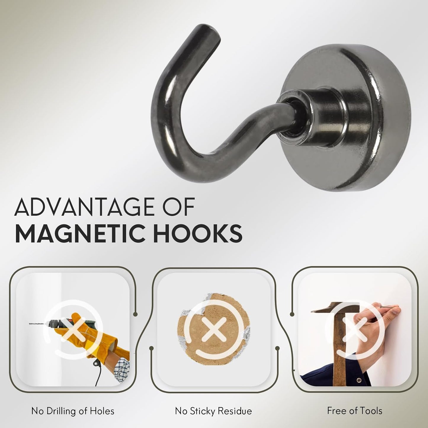 Neosmuk Magnetic Hooks,30lb++ Heavy Duty Earth Magnets with Hook for Refrigerator, Extra Strong Cruise Hook for Hanging, Magnetic Hanger for Cabins, Grill (Gunblack, 15 Pack)