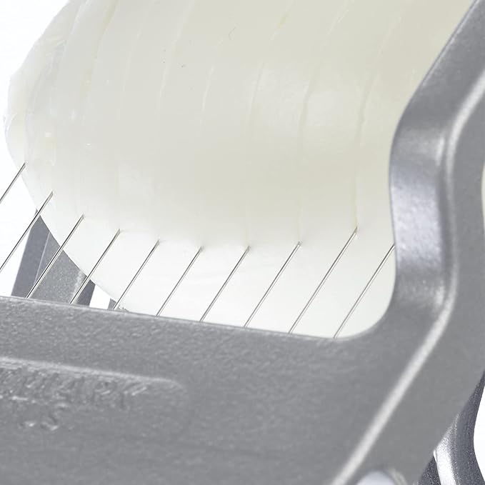 Westmark Egg Slicer Justus for Hard Boiled Eggs with Individually Tensioned Stainless Steel Wire Cutters, German Heavy Duty Aluminium Slicer for Round & Oval Eggs, Dishwasher Safe, Grey