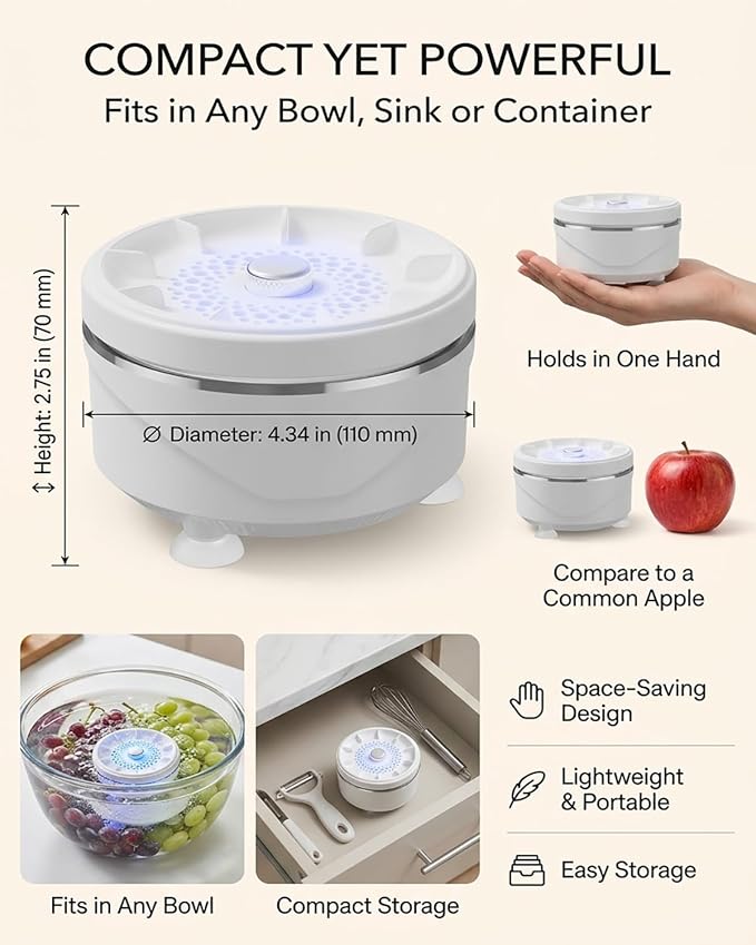 Ultrasonic Fruit and Vegetable Produce Cleaner Device Washing Machine Portable Wireless Waterproof Veggies Wash Cleaning Purifier with Titanium Electrolysis Purification for Home Kitchen(2PCS)