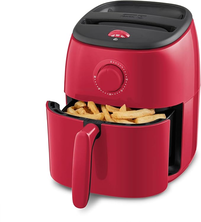 Dash Tasti-Crisp™ Air Fryer - AirCrisp® Technology - Compact Design with Adjustable Temperature Control - Nonstick Fry Basket & Auto Shut-Off Feature - 2.6 Quarts - Red
