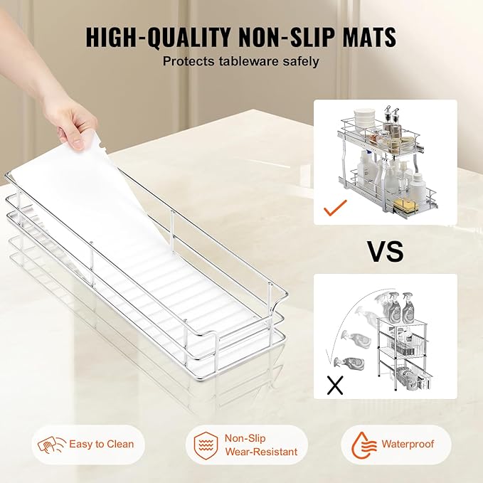 VEVOR Pull Out Cabinet Organizer,8.5" W x 21" D x15.2 HHeavy Duty Slide Out Pantry Shelves, Chrome-Plated Steel Roll Out Drawers for Home, 10" Wx22 Dx19 H Inside Kitchen Cabinet, Bathroom, Under Sink
