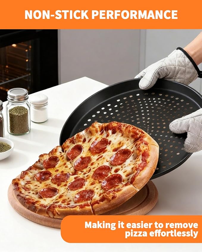 3 PCS Nonstick Pizza Pan with Holes,10/11/12 In Perforated Carbon Steel Pizza Tray for Oven, Round Bakeware Pizza Tray for Home Restaurant Kitchen