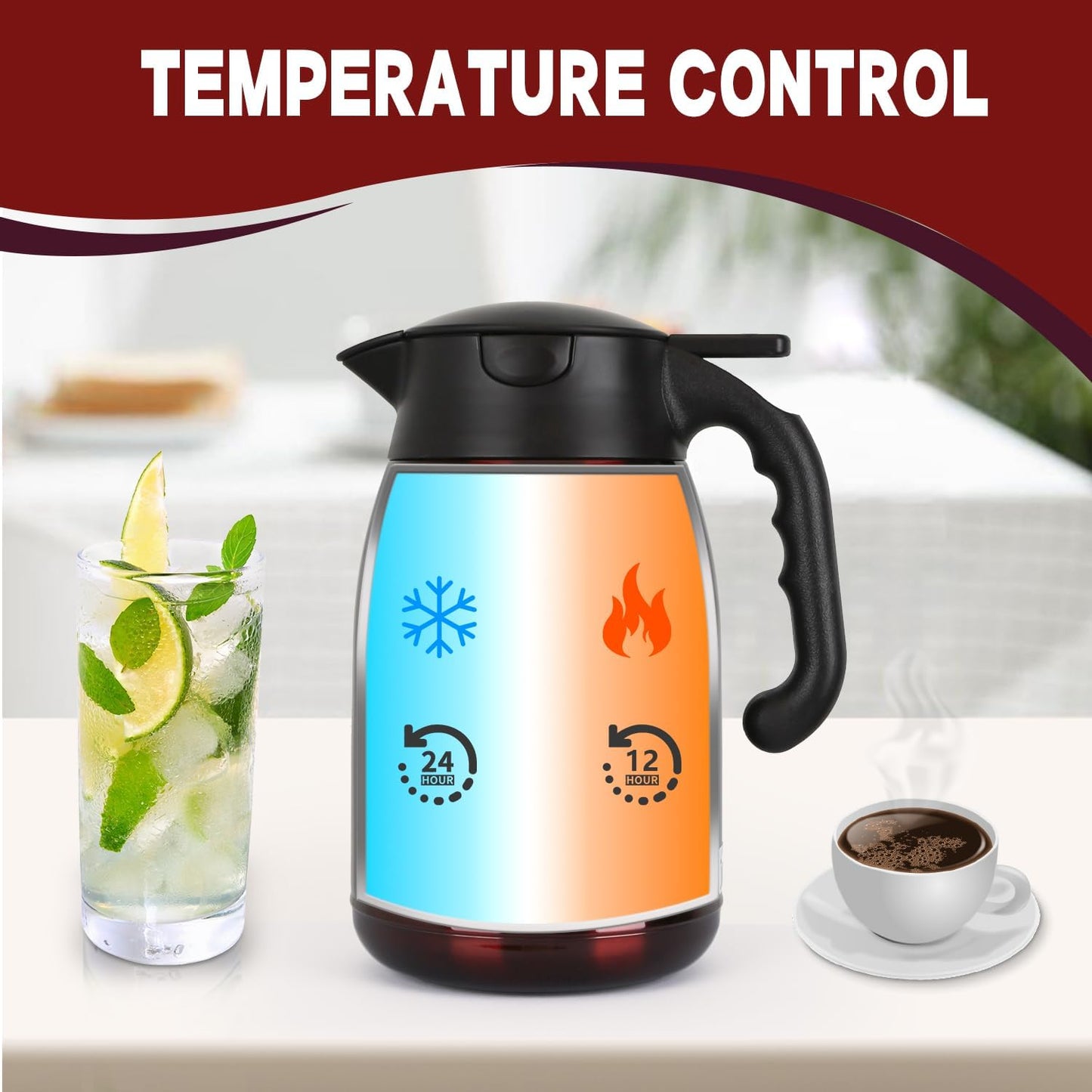 Thermal Coffee Carafe-71oz vacuum Coffee Carafe For Keeping Hot Liquids,Coffee Carafe,Thermal Stainless Steel, Coffee Carafes Press On Lid, Coffee Dispenser.(2.1l) Red
