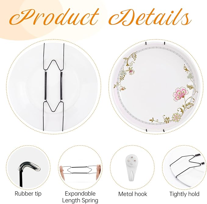 Bilillo 3-Piece Stainless Steel Wall Plate Hangers, 6/8/10 Inch Invisible Decorative Wire Plate Holders with 3 Pieces Wall Hooks for 5.5 to 10.5 Inch (Black)