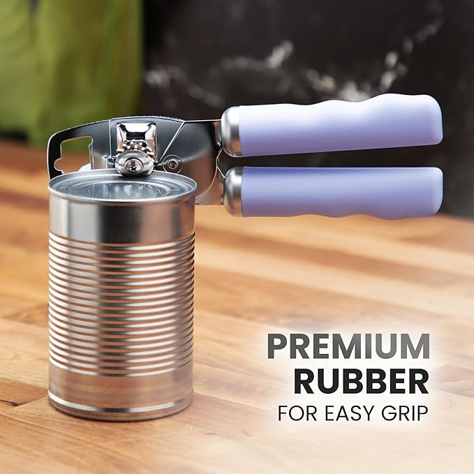 Zulay Kitchen Heavy Duty Stainless Steel Can Opener Manual with Bottle Opener - Rust Proof Manual Can Opener With Turn Knob & Comfy Soft Grip Handles - Periwinkle
