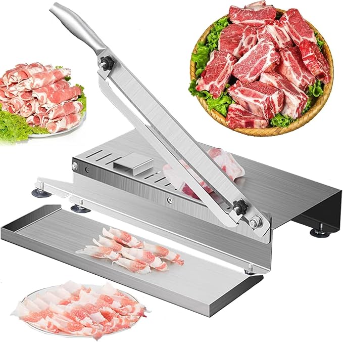 Manual Frozen Meat Slicer, Stainless Steel Meat Cutter Beef Mutton Roll Bacon Nougat for Home Cooking of Shabu Shabu Hotpot Korean BBQ