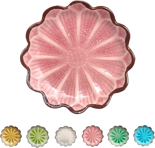Ceramic Spoon Rest for Stove Top, Flower Cute Spoon Rest for Kitchen Counter, Cooking Spoon Holder for Kitchen Counter, Utensil Rest Spatula Rest Ladle Holder Tong Rest, 1 PC (Ice Cracks, Pink)