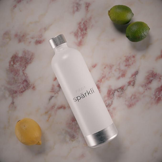 Stainless Steel White Sparkling Water and Soda Maker Machine with 3 White Stainless Steel 1L Re-Usable Bottle