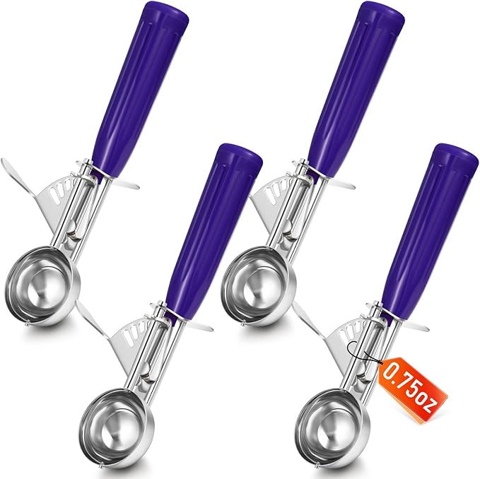 Reallnaive 4 Pcs Release Cookie Scoops Ice Cream Scooper with Trigger Release Portion Scoop Stainless Steel for Portion Control, Baking Food, Cookie Dough (0.75 oz,Purple)