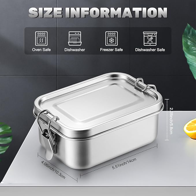 Umigy 4 Pcs Stainless Steel Food Containers Metal Bento Lunch Box Stainless Steel Food Storage Containers, Lockable Clips to Leak Proof, Reusable Dishwasher Snack Boxes for Work (550ml)