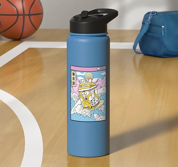 Banana Milk Carton Great Waves Kawaii Aesthetic Stainless Steel Insulated Water Bottle
