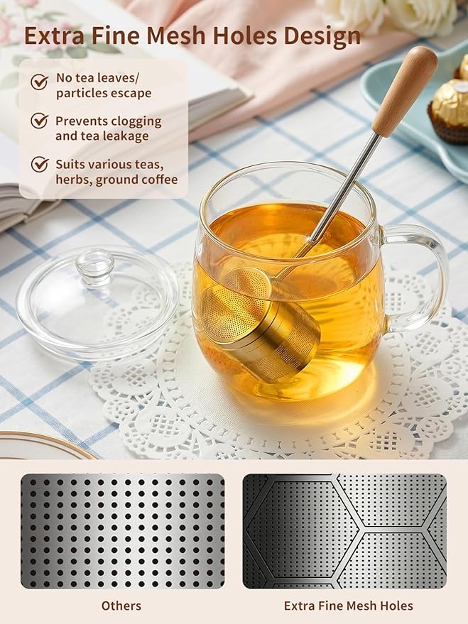 HOUSE AGAIN Tea Infuser for Loose Tea, 2-in-1 Tea Scoop Infuser Extra Fine Mesh Tea Strainers for Loose Tea, 304 Stainless Steel Loose Leaf Steeper, Tea Ball Filter with Handle for Spices, S