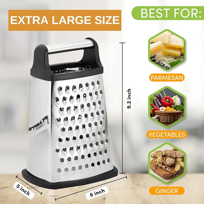 Spring Chef Swivel Vegetable Peeler & Y Peeler with Sharp Stainless Steel Blades & Professional XL Cheese Box Grater - 3 Product Bundle - Black