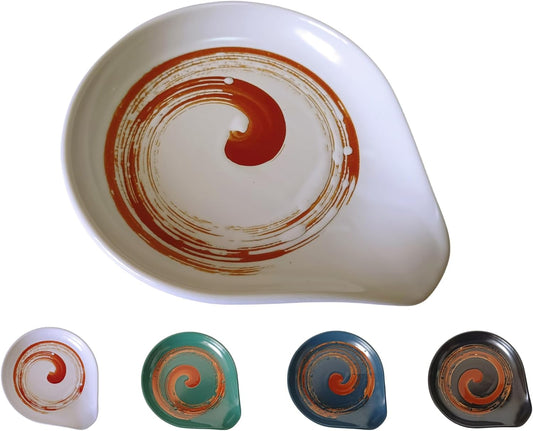Ceramic Spoon Rest for Stove Top, Hand Painted Brown Swirl Spoon Rest for Kitchen Counter, Retro Cooking Spoon Holder for Kitchen Counter, Utensil Rest for Spatula Ladle or Tong (White)
