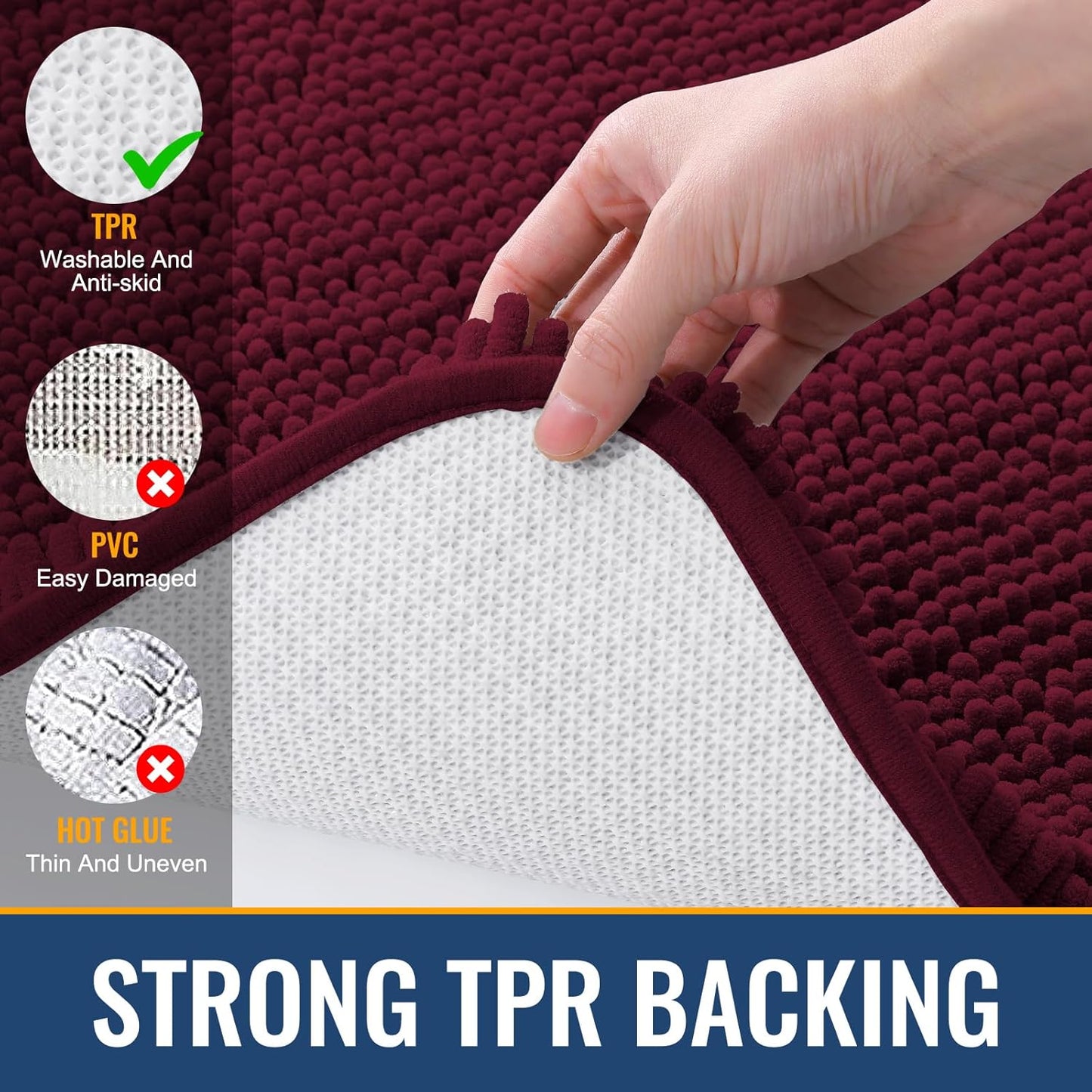 Arotive Bathroom Rugs 30x20, Extra Soft Absorbent Shaggy Chenille Bath Rugs, Machine Washable Rubber Backing Non-Slip Bath Mats for Bathroom Floor Tub and Shower, Home Decor Accessories, Burgundy