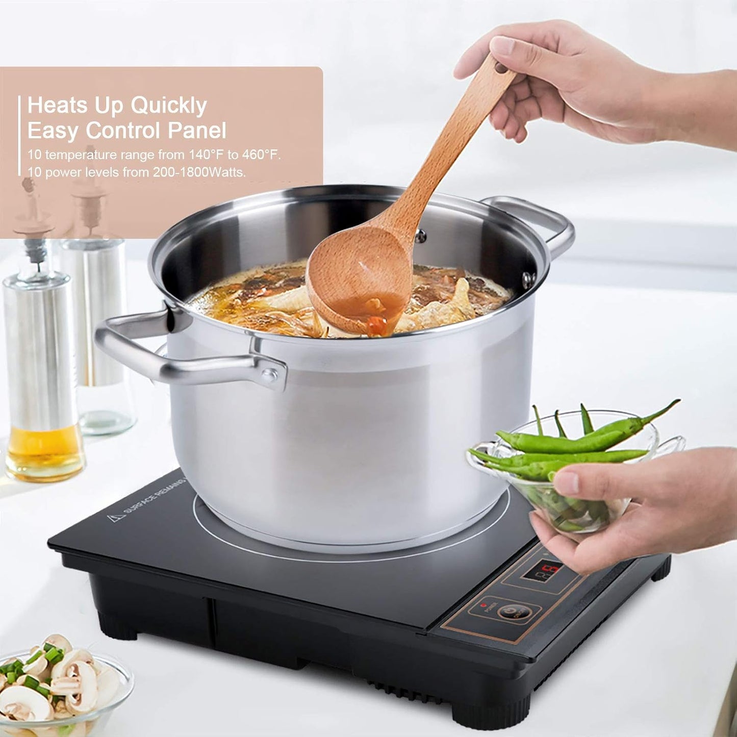 Duxtop 1800W Portable Induction Cooktop Countertop Burner, Silver 8120MC/BT-180G3
