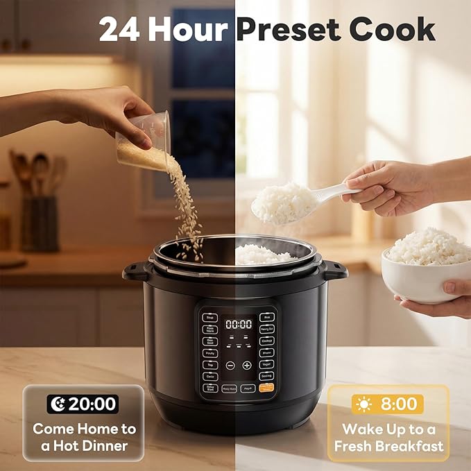DUMOS 16-in-1 Electric Pressure Cooker, 6QT Programmable Multi Cooker with 12 One-Touch Presets, Soup Steam Yogurt and More, Ceramic Inner Pot Delay Start & Keep Warm, Includes Recipe Guide, Black