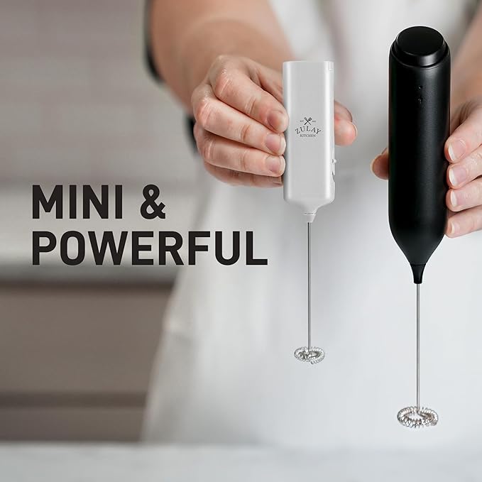 Mini & Mighty Milk Frother Wand – Powerful Handheld Coffee Frother, Battery Operated Drink Mixer – Compact Pocket Size – Detachable Whisk for Latte, Cappuccino, Matcha, Hot Chocolate – White