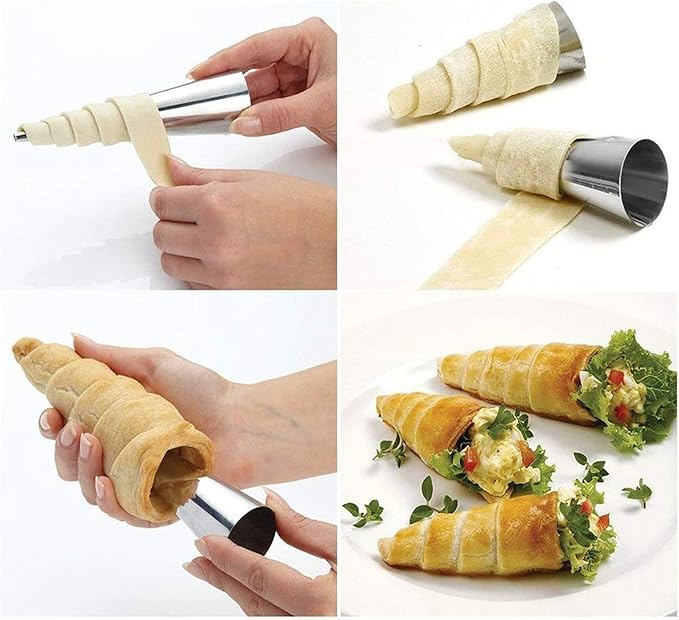 Joyeee 30 Pack Non-stick Large Cream Horn Molds - 5" Stainless Steel for DIY Cooking Danish Pastry, Lady Lock Form, Croissant Roller, Ice Cream Egg Roll