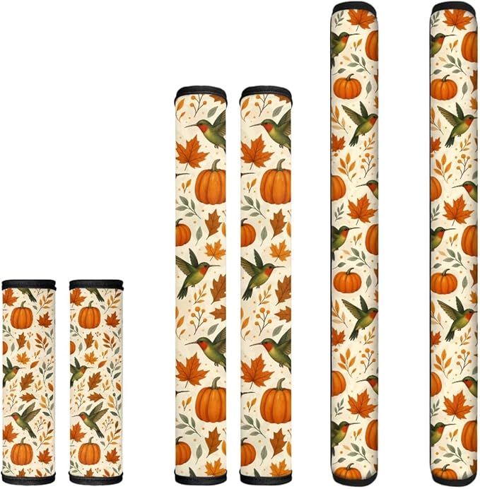 Thanksgiving Day Decor Refrigerator Door Handle Covers Set of 6, Non Slip Kitchen Appliance Decoration Fridge Dishwashers Microwave Door Handle Gloves Pumpkins Hummingbird Print
