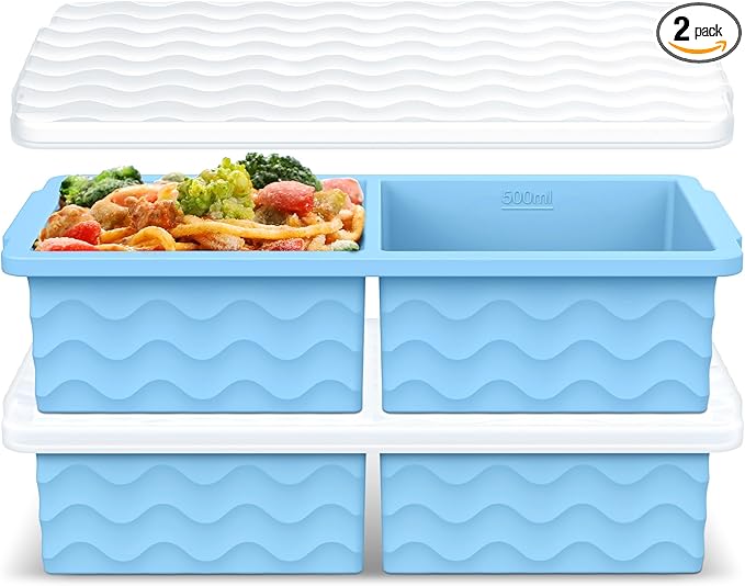 Aopigavi Silicone Freezer Tray with Lid – 2-Cup Soup Freezer Container Molds, Large Ice Cube Trays for Freezing Soup, Sauce & Broth, Meal Prep & Food Storage – Oven & Dishwasher Safe, 2-Pack