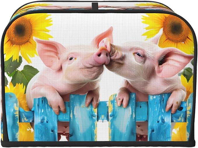 Toaster Cover 4 Slice Cute Pig Sunflower Waterproof Appliance Cover with Hang Loop Bread Baker Toaster Cover for Kitchen