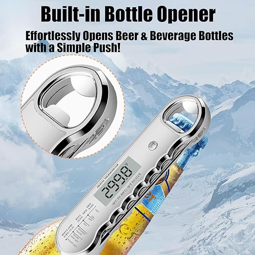 Professional Digital Meat Thermometer with Bottle Opener, Instant Read in 0.5 Sec, ±0.5℉ Accuracy, Premium Plastic Body with Vacuum Electroplating Technology，Waterproof with Auto-Rotate LED Screen