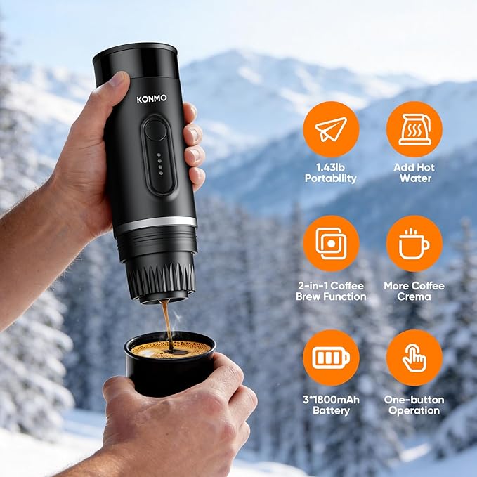 Portable Espresso Maker for Travel, Manual Espresso Machine Compatible with Capsules & Ground Coffee, 15 Bar Hand Pressure, Mini Coffee Maker for Camping Office