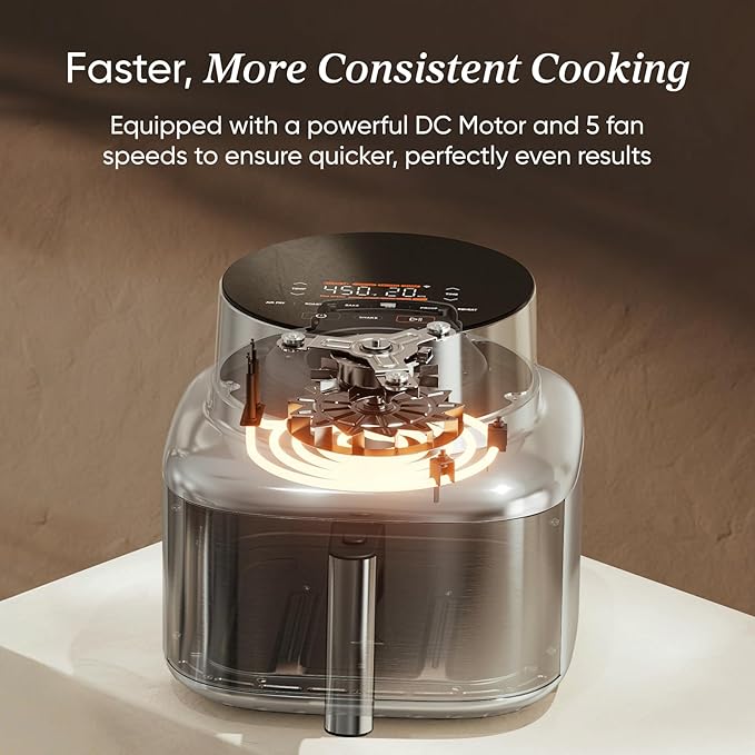 Cosori Iconic Stainless Steel 6.5 Qt Smart Air Fryer, PFAS-Free Ceramic Coating, Max 450°F, Consistent Cooking, Air Fry, Roast, Bake, Dry, Proof, Reheat, Dishwasher-Safe Basket, Chef-Crafted Recipes