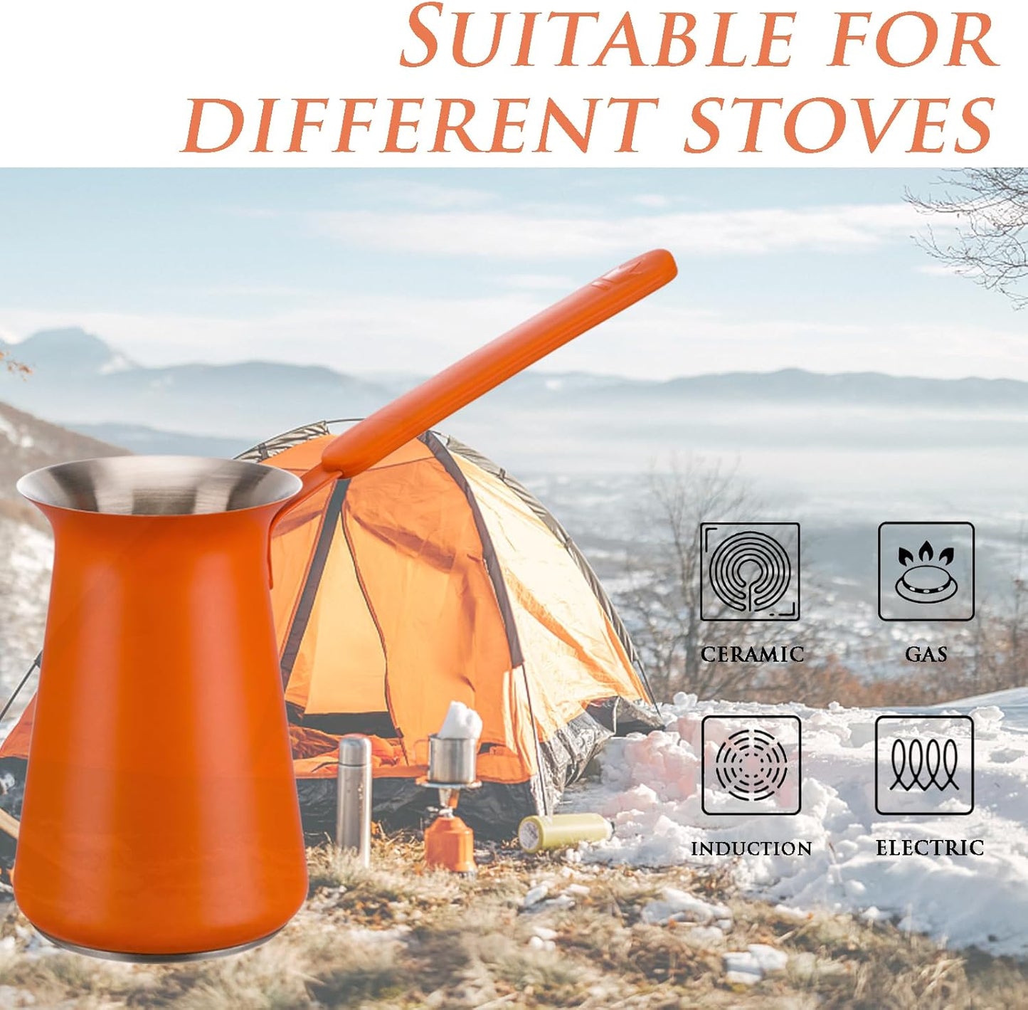 Turkish Coffee Pot - Gifts for Family &Friends,Cezve/Ibrik Coffee Pot for Stovetop,Briki Greek Turkish Pot with Heat-Resistant Rubber Handle,Milk Warming Pot,Arabic Tea Pot