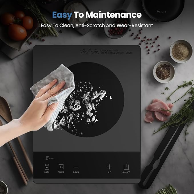 Electric Hot Plate Single Burner Portable Ceramic Cooktop For Cooking Ultra-thin Electric Stove Infrared Burner Cooker,24-Hour Timer Child Safety Lock,Compatible With All Cookware 1800W