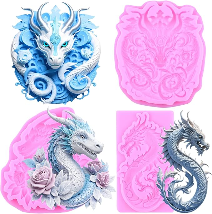 Dragon Silicone Mold Dragon Fondant Molds For Cake Decoration Cupcake Topper Polymer Clay Candy Chocolate Gum Paste Set Of 3