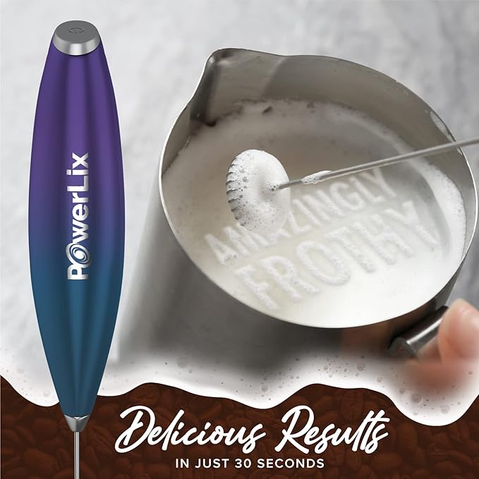 PowerLix Powerful Handheld Milk Frother With Stand Battery Operated Foam Maker Frother Wand For Coffee (A Black) (Purple Turqoise)