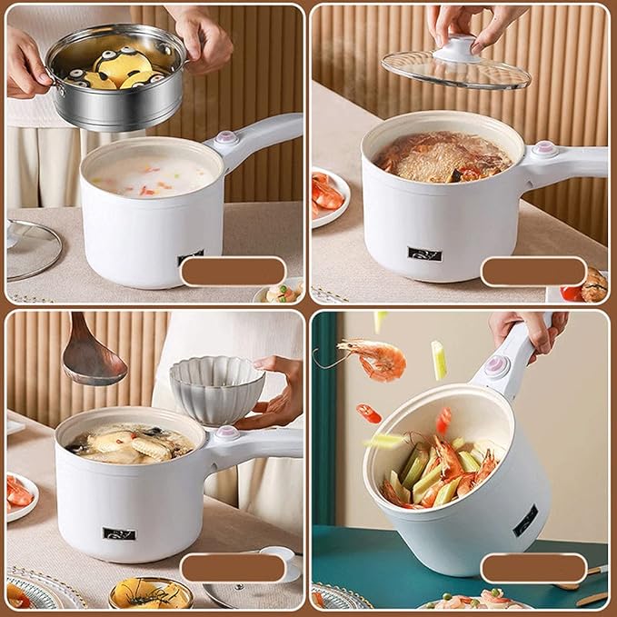 Electric Hot Pot, 1.5 L Nonstick Wok Stir Frying Pan with Stainless Steel Food Steamer Power Adjustment Skillet Saucepan for Stir Fry, Steak, Egg, Fried Rice, Oatmeal, Soup (Stainless Steel)