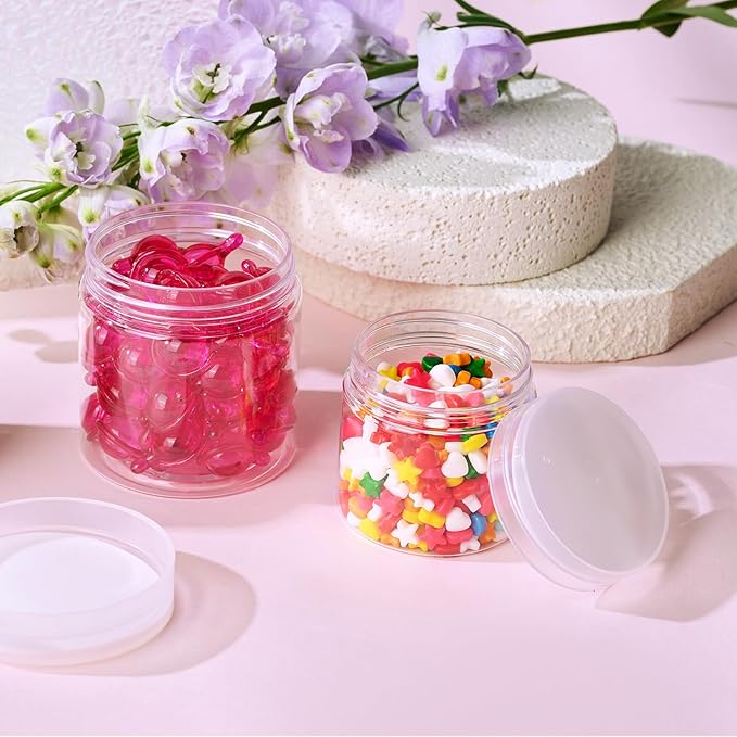 50 Pack 4 OZ Plastic Jars Round Clear Cosmetic Container with Clear Lids, Eternal Moment Slime Jars for Lotion, Cream, Ointments, Makeup, Eye shadow, Rhinestone, Samples, Pot, Travel Storage