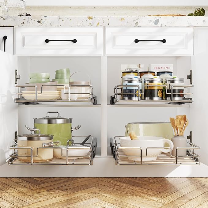 LOVMOR Pull Out Cabinet Organizer 17" W x 21" D, Kitchen Cabinet Pull Out Shelves Slide Out Storage…