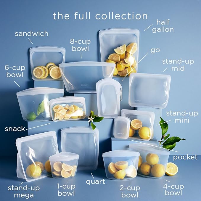 Stasher Silicone Reusable Food Storage Bags, 4-Pack, Reusable Freezer Bags, Microwave, Dishwasher, Oven Safe, Sous Vide, Premium Lunch Containers, Eco Friendly, Food-safe Silicone Snack Bag, Sea Spray | Reusable Food Bag