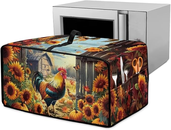 Toaster Oven Dust Cover Dustproof Smart Oven Air Fryer Microwave Cover with Pockets, Electric Appliance Protector Fall Home Decor, S, Chicken Rooster Sunflower Pumpkin Butterfly