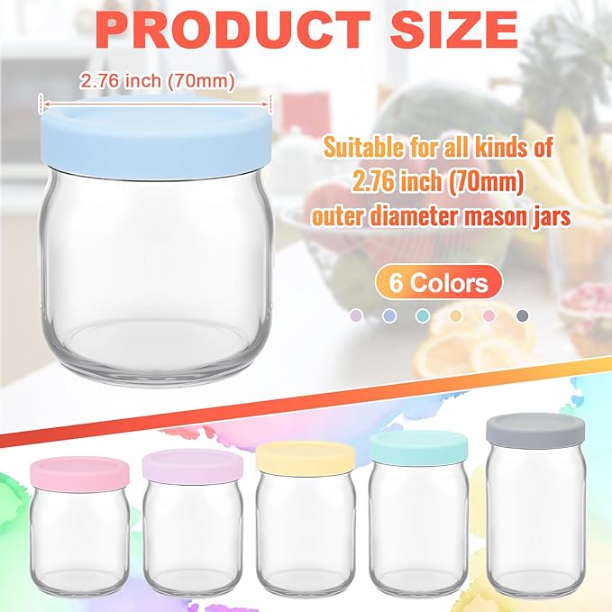 Teenyyou 6 Pcs Silicone Regular Mouth Lids Mason Jar Lids Thickened Leak Proof Lid for 70 mm All regular mouth Mason Jars, Reusable Large Canning Jar Caps(Macaron)