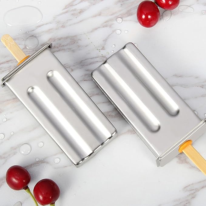 Stainless Steel Popsicle Molds, Set of 6 Ice Cream Maker, Ice Pop Molds With Holder, Metal Reusable Homemade Popsicle Molds with Sticks and Bags (Flat Head, with Slot)
