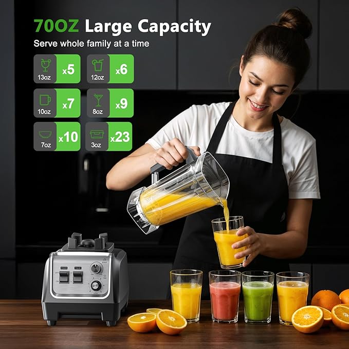 H-Duka 1800W Blender for Smoothies, 70oz Pitcher & 20oz Grinder, 28000 RPM High Speed Countertop Blender for Kitchen for Ice Crushing, Frozen Fruits & Nut Butter, 1-5 Min Timer, Multiple Speeds