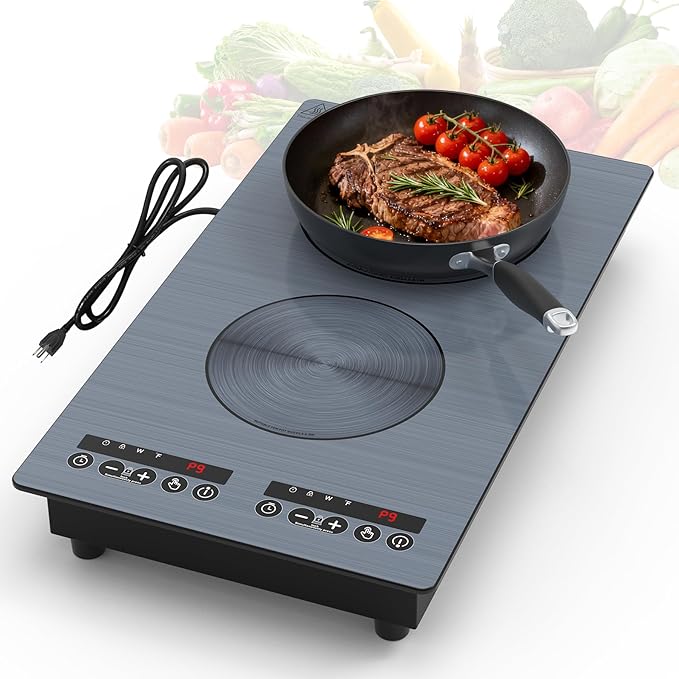 VBGK induction cooktop,110V 2300W double burner hot plate with LED touch control, 9 Power Levels, Kids Lock & Timer, Overheat Protection,2 burner induction cooktop