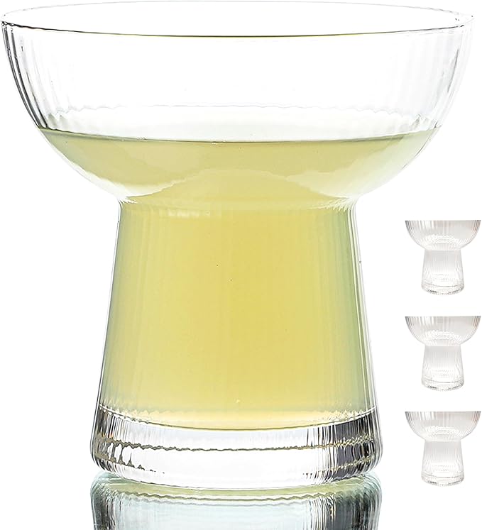 Lysenn Stemless Margarita Glasses Set of 4 - Elegant Vertical Stripes Cocktail Glasses – Premium Hand Blown Glassware for Martini and Mixed Drinks – 10 oz