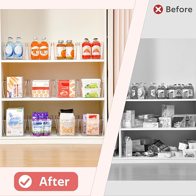 Clear Plastic Storage Bins - 12 Pack Pantry Organizers and Storage, Clear Pantry Organizer Bins, X-Large Plastic Containers with Handle for Kitchen,Freezer,Cabinet,Closet,Bathroom Under Sink