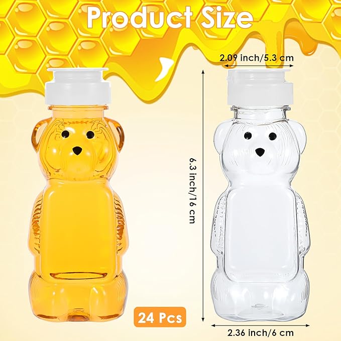 24 Pcs 8 oz Plastic Honey Bottles, Bear Bottle Clear Empty Containers Bulk 240 ML Bulk Honey Jars with White Flip Top Lid, Juice Bottle Squeeze Bottles for Condiment Storing and Dispensing
