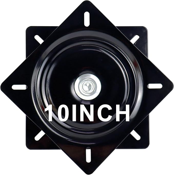 10 Inch Lazy Susans Turntable Bearings Swivel Zinc Plate, Black Square Lazy Susan Hardware, Heavy Duty Lazy Susan Replacement Parts for Table, Chair, Round Bar Stools(1 Pack)
